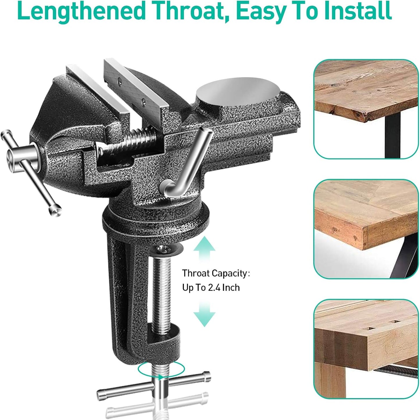 Universal 3 Inch Table Vise, 360° Rotating Swivel Base Bench Vise Heavy Duty Woodworking Clamps Home Vise Clamp-On Vise Movable Work Bench Vise for Woodworking, Black