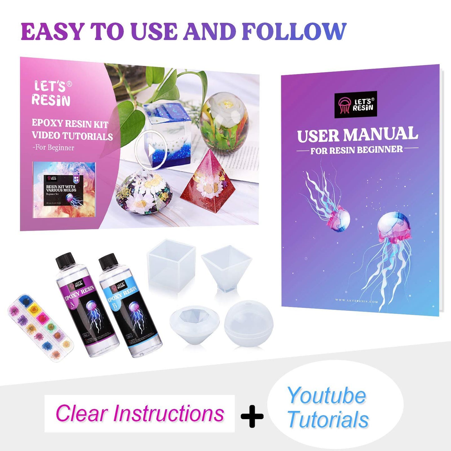 LET’S Resin 16OZ Resin Molds Silicone Kit Complete Set Bundle with Sphere, Py...