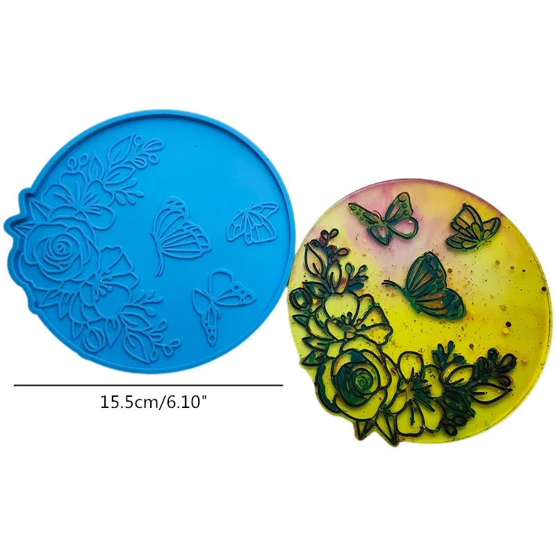 Mandala Epoxy Resin Mold round Tray Cup Mat Casting Silicone Mould DIY Crafts Home Decoration Making Tool Moldes