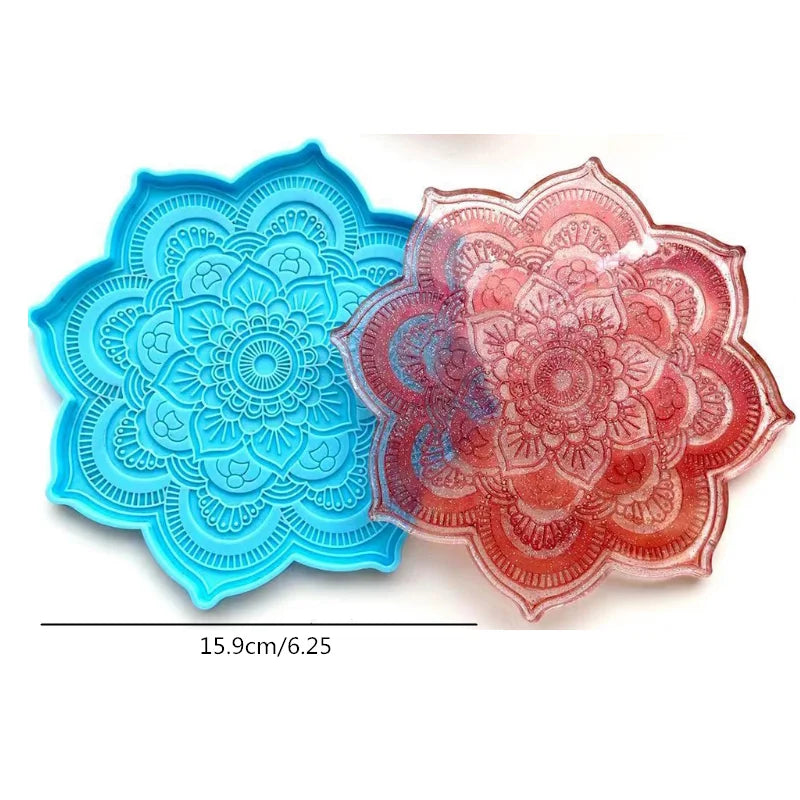 Mandala Epoxy Resin Mold round Tray Cup Mat Casting Silicone Mould DIY Crafts Home Decoration Making Tool Moldes