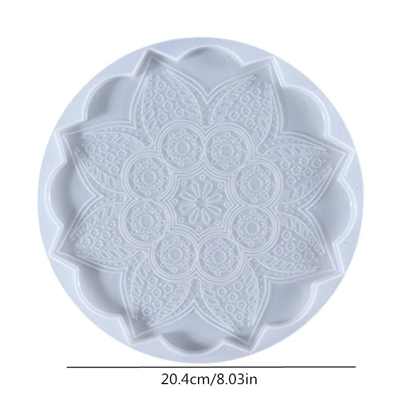 Mandala Epoxy Resin Mold round Tray Cup Mat Casting Silicone Mould DIY Crafts Home Decoration Making Tool Moldes