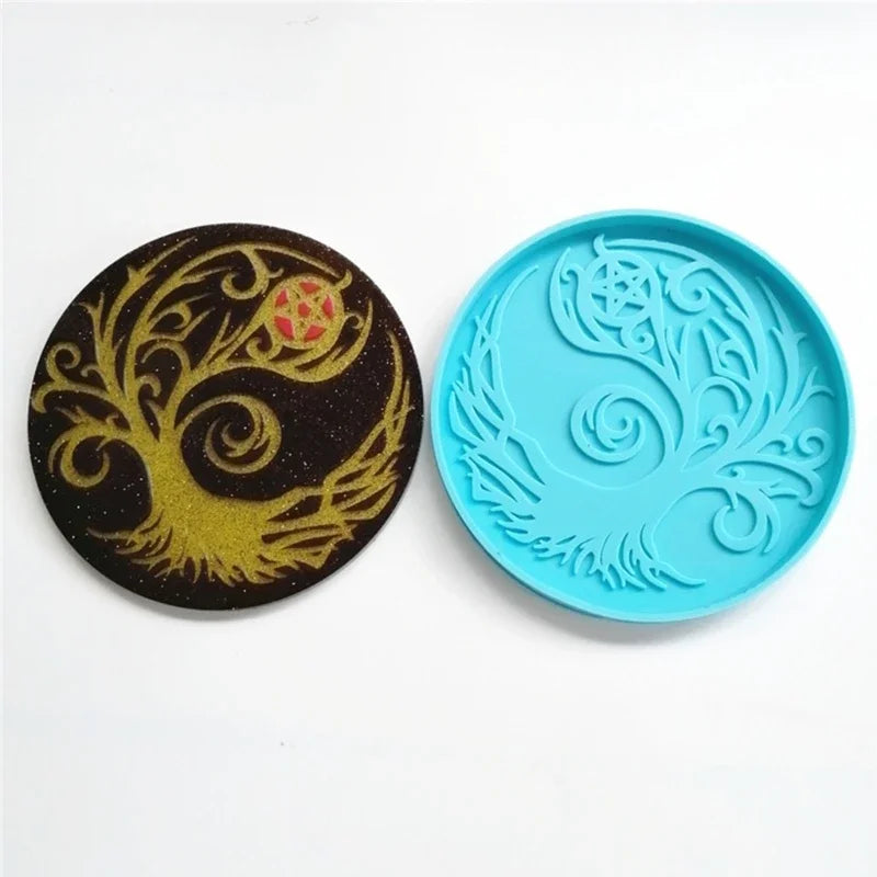 Mandala Epoxy Resin Mold round Tray Cup Mat Casting Silicone Mould DIY Crafts Home Decoration Making Tool Moldes