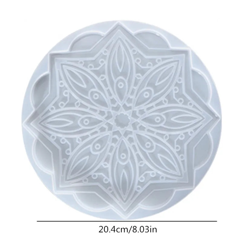 Mandala Epoxy Resin Mold round Tray Cup Mat Casting Silicone Mould DIY Crafts Home Decoration Making Tool Moldes