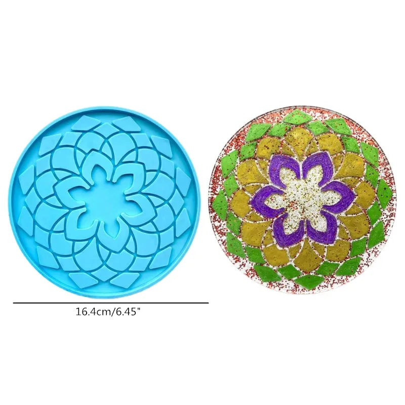 Mandala Epoxy Resin Mold round Tray Cup Mat Casting Silicone Mould DIY Crafts Home Decoration Making Tool Moldes