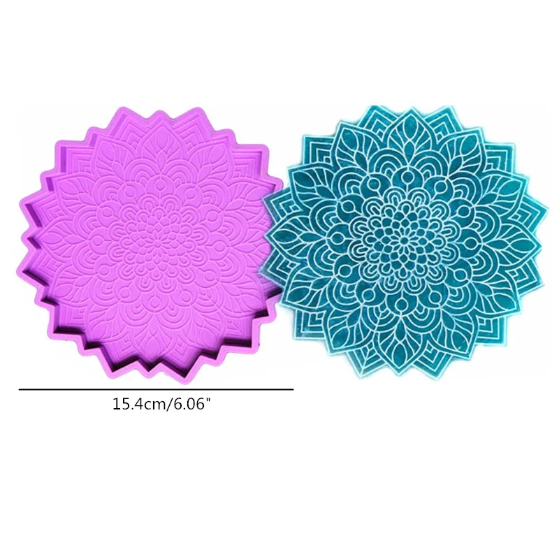Mandala Epoxy Resin Mold round Tray Cup Mat Casting Silicone Mould DIY Crafts Home Decoration Making Tool Moldes