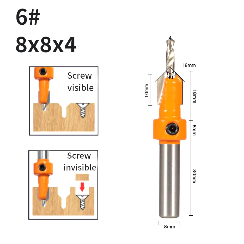 8MM Shank Hss Countersink Router Bit Screw Extractor Woodworking Milling Cutter for Wood