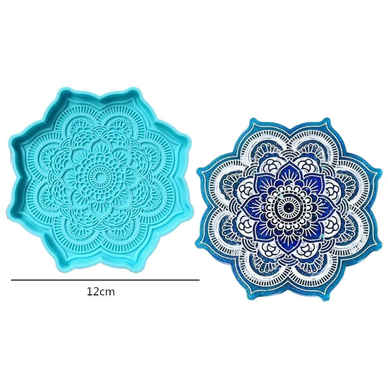 Mandala Epoxy Resin Mold round Tray Cup Mat Casting Silicone Mould DIY Crafts Home Decoration Making Tool Moldes