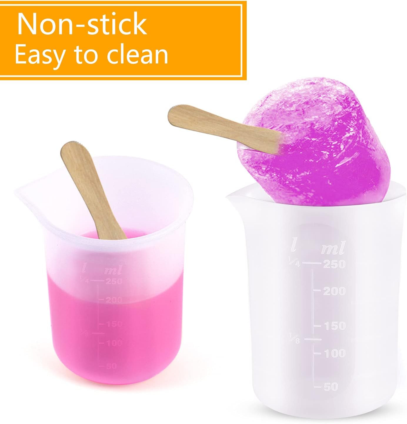 250 Ml Silicone Measuring Cups for Resin Non-Stick Mixing Cups Glue Tools, Precise Scale for for Resin DIY Craft Jewelry Making, 6 PCS