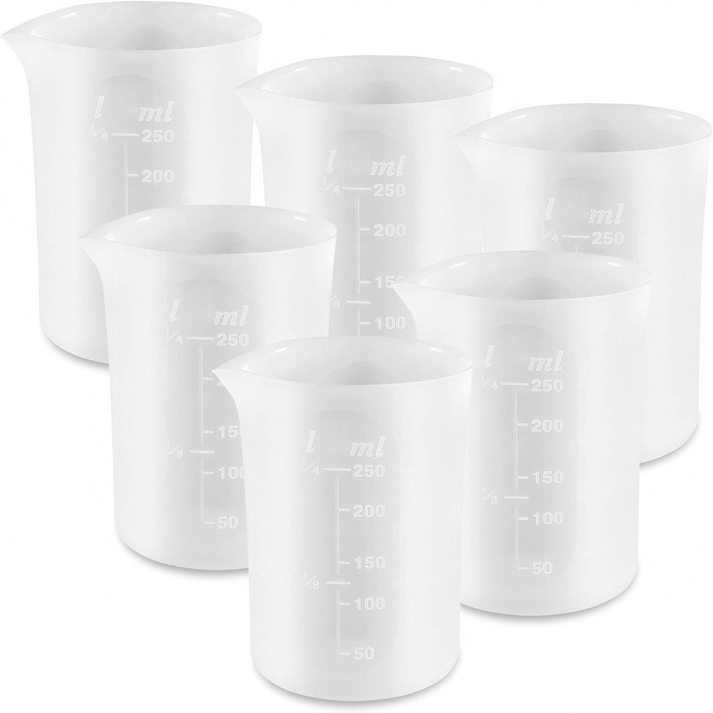 250 Ml Silicone Measuring Cups for Resin Non-Stick Mixing Cups Glue Tools, Precise Scale for for Resin DIY Craft Jewelry Making, 6 PCS