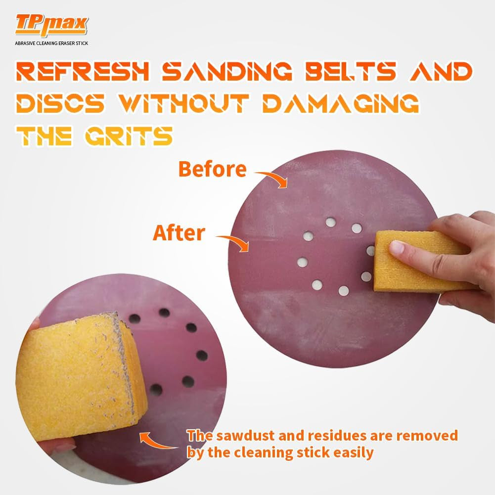 1-1/2 X 1-1/2 X 8" Inch Abrasive Cleaning Eraser Stick - Ideal for Revitalizing Abrasive Sanding Belts, Sanding Discs, Rough Tape and Shoe - Crafted from Natural Rubber for Effective Cleaning
