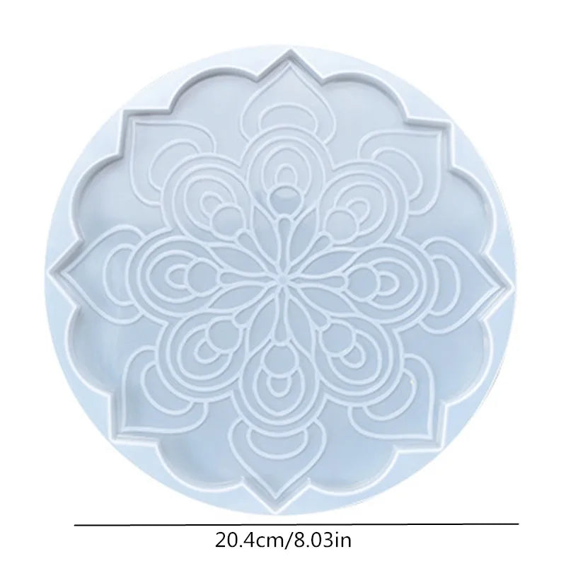 Mandala Epoxy Resin Mold round Tray Cup Mat Casting Silicone Mould DIY Crafts Home Decoration Making Tool Moldes