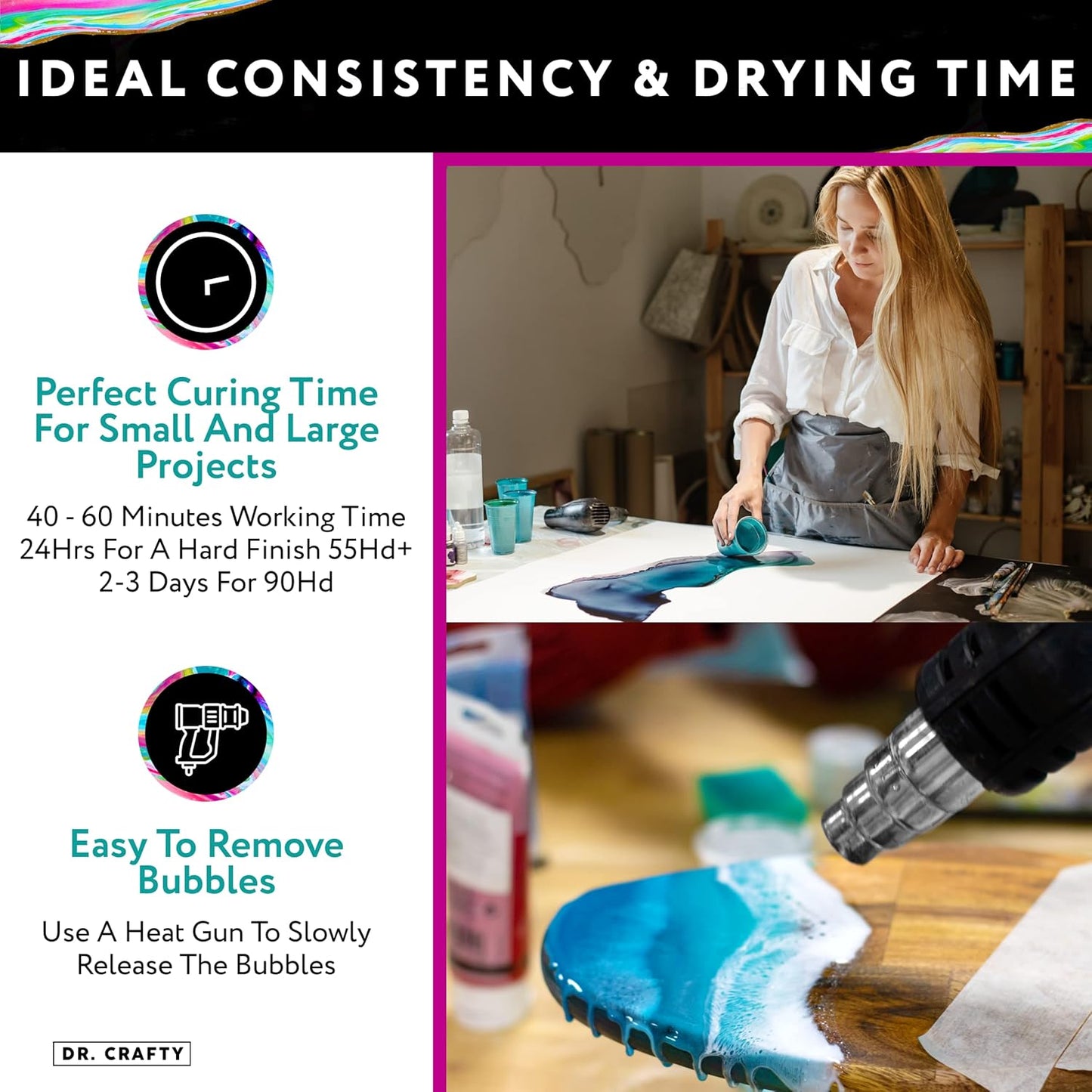 DR CRAFTY Clear Epoxy Resin - Table Top Epoxy Resin Kit - Clear Epoxy Resin for Resin Molds, Table Top, Art Resin, Craft, Jewelry Casting, DIY, Tumblers & Wood - 2 Part Resin Kit (1 Gallon)