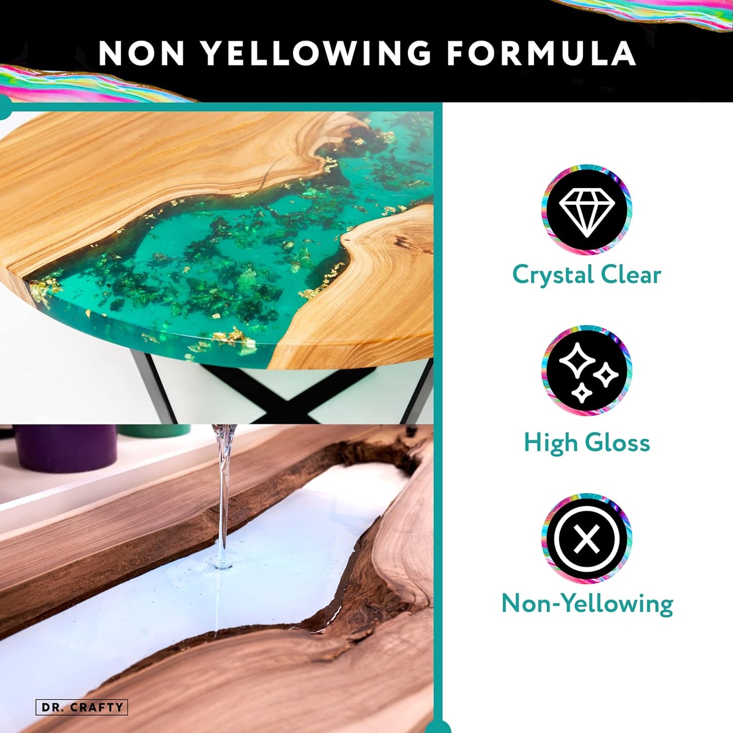 DR CRAFTY Clear Epoxy Resin - Table Top Epoxy Resin Kit - Clear Epoxy Resin for Resin Molds, Table Top, Art Resin, Craft, Jewelry Casting, DIY, Tumblers & Wood - 2 Part Resin Kit (1 Gallon)