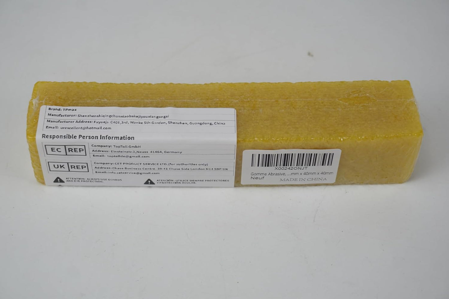 1-1/2 X 1-1/2 X 8" Inch Abrasive Cleaning Eraser Stick - Ideal for Revitalizing Abrasive Sanding Belts, Sanding Discs, Rough Tape and Shoe - Crafted from Natural Rubber for Effective Cleaning