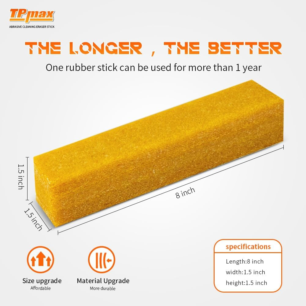 1-1/2 X 1-1/2 X 8" Inch Abrasive Cleaning Eraser Stick - Ideal for Revitalizing Abrasive Sanding Belts, Sanding Discs, Rough Tape and Shoe - Crafted from Natural Rubber for Effective Cleaning