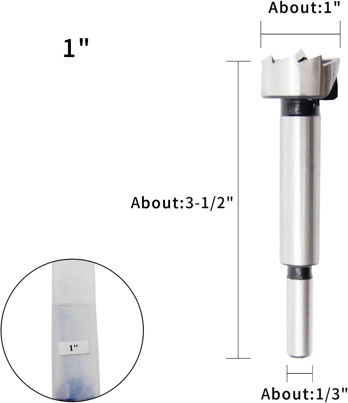Forstner Drill Bit Precision Shear Multi-Tooth High Carbon Steel 3/8 Inch Shank Woodworking Tool 1 Inch Dia.