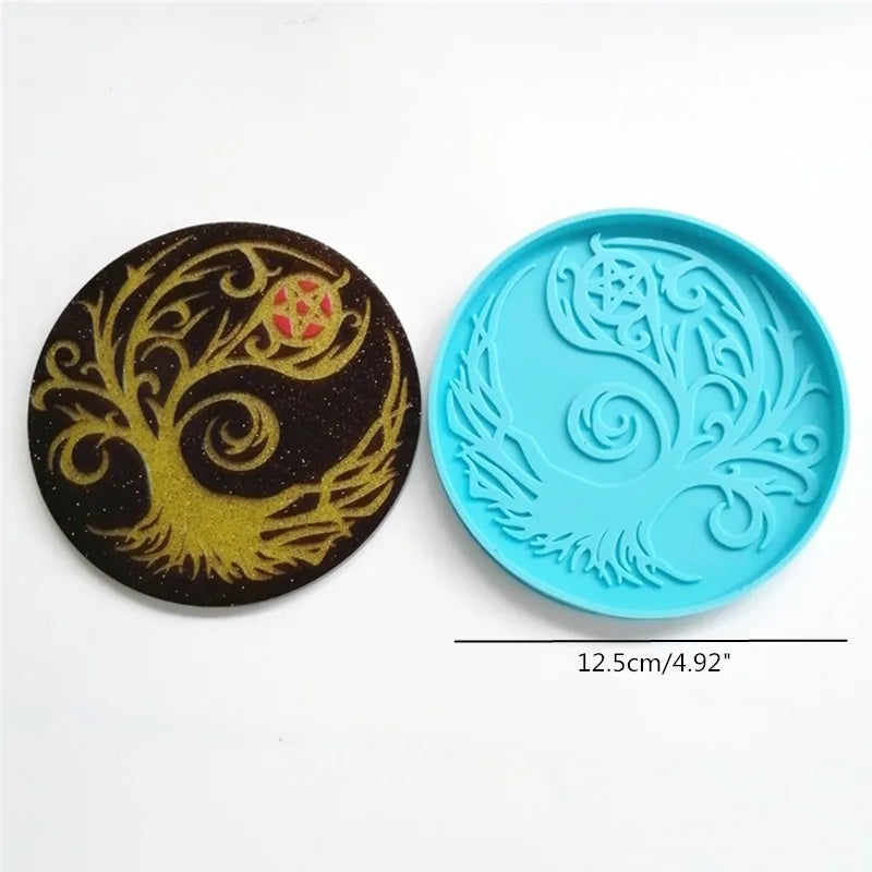 Mandala Epoxy Resin Mold round Tray Cup Mat Casting Silicone Mould DIY Crafts Home Decoration Making Tool Moldes