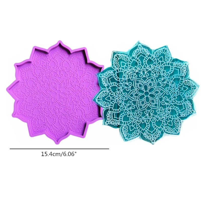 Mandala Epoxy Resin Mold round Tray Cup Mat Casting Silicone Mould DIY Crafts Home Decoration Making Tool Moldes