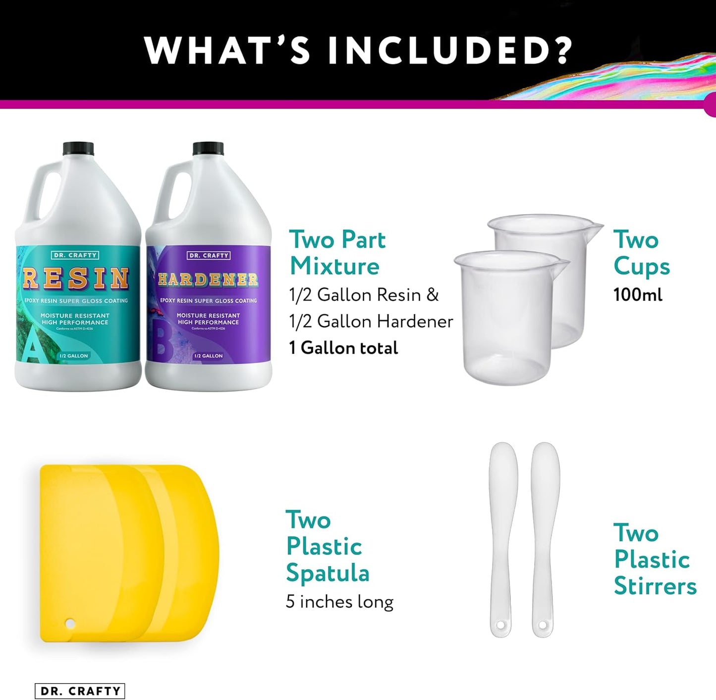 DR CRAFTY Clear Epoxy Resin - Table Top Epoxy Resin Kit - Clear Epoxy Resin for Resin Molds, Table Top, Art Resin, Craft, Jewelry Casting, DIY, Tumblers & Wood - 2 Part Resin Kit (1 Gallon)