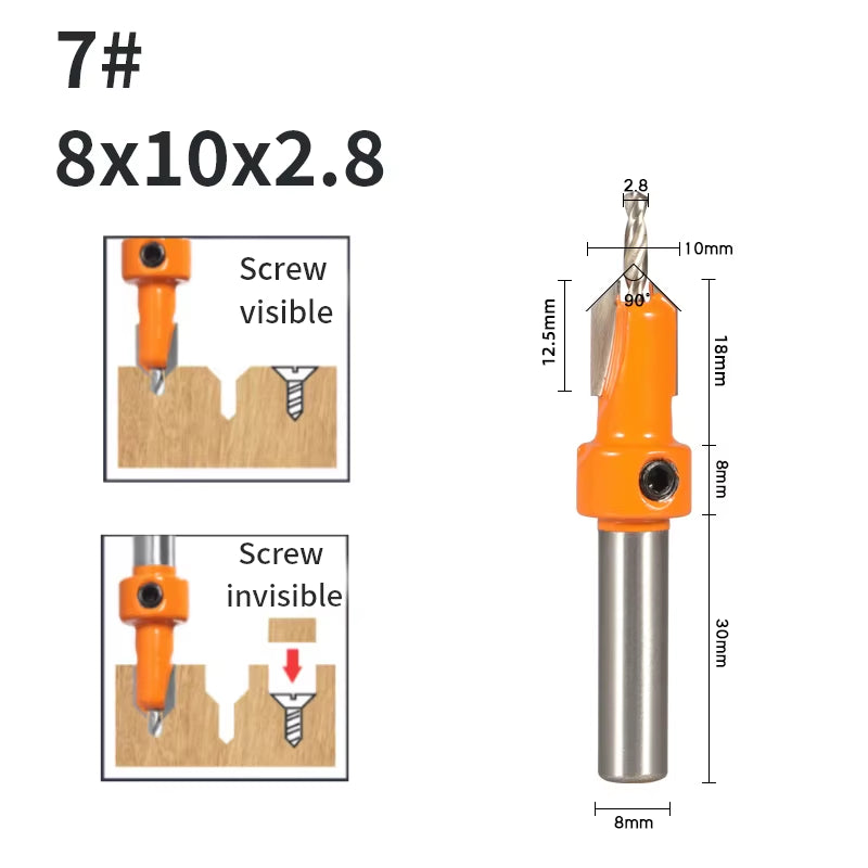 8MM Shank Hss Countersink Router Bit Screw Extractor Woodworking Milling Cutter for Wood