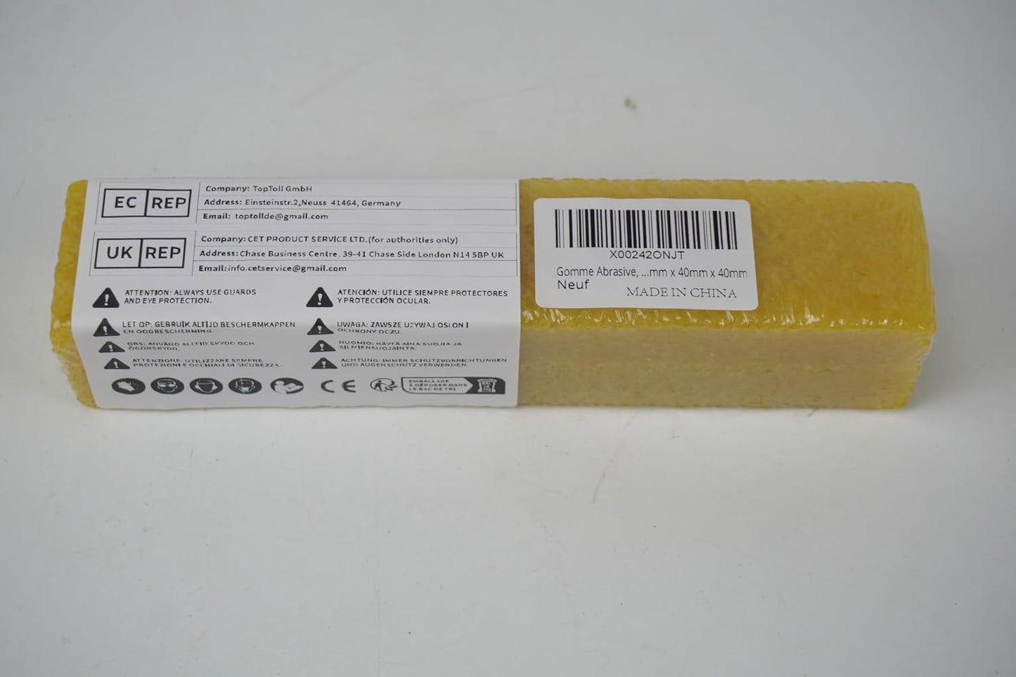 1-1/2 X 1-1/2 X 8" Inch Abrasive Cleaning Eraser Stick - Ideal for Revitalizing Abrasive Sanding Belts, Sanding Discs, Rough Tape and Shoe - Crafted from Natural Rubber for Effective Cleaning