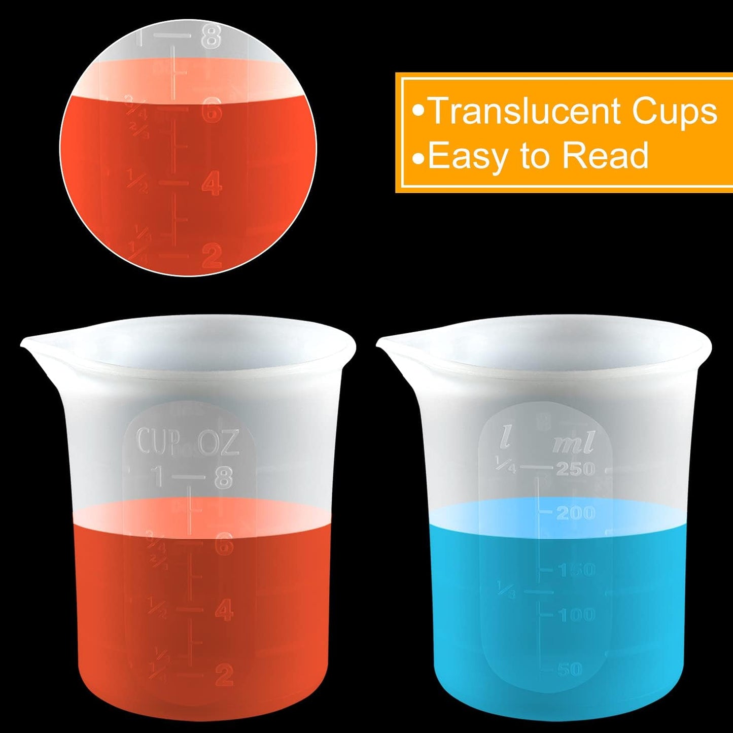 250 Ml Silicone Measuring Cups for Resin Non-Stick Mixing Cups Glue Tools, Precise Scale for for Resin DIY Craft Jewelry Making, 6 PCS