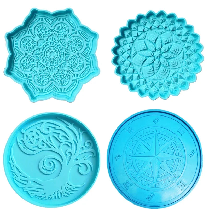 Mandala Epoxy Resin Mold round Tray Cup Mat Casting Silicone Mould DIY Crafts Home Decoration Making Tool Moldes