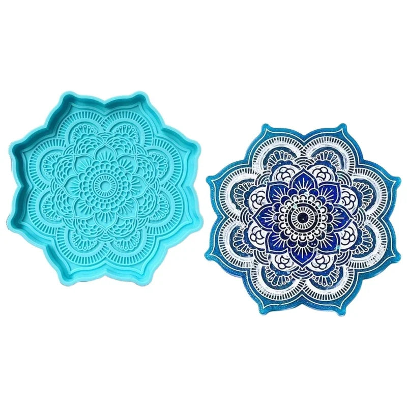 Mandala Epoxy Resin Mold round Tray Cup Mat Casting Silicone Mould DIY Crafts Home Decoration Making Tool Moldes