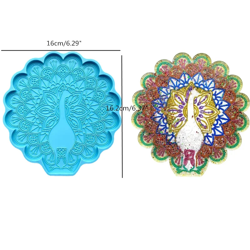 Mandala Epoxy Resin Mold round Tray Cup Mat Casting Silicone Mould DIY Crafts Home Decoration Making Tool Moldes