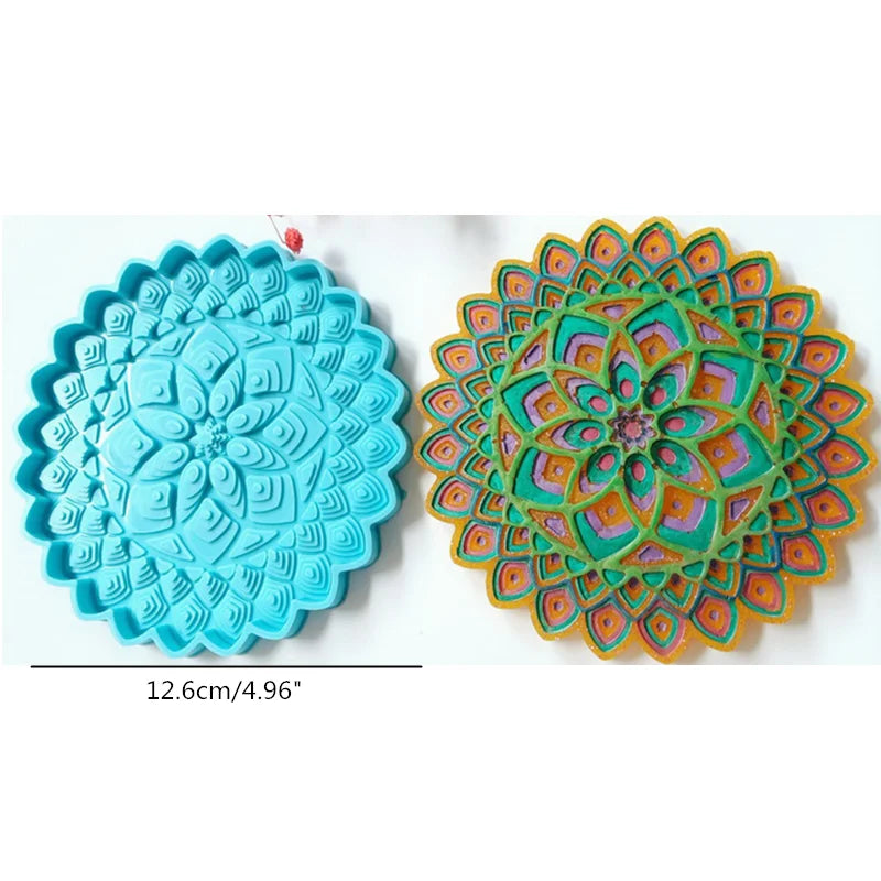 Mandala Epoxy Resin Mold round Tray Cup Mat Casting Silicone Mould DIY Crafts Home Decoration Making Tool Moldes