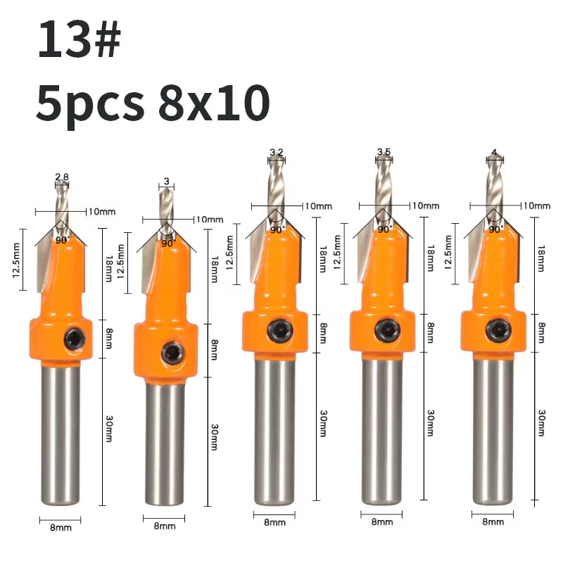 8MM Shank Hss Countersink Router Bit Screw Extractor Woodworking Milling Cutter for Wood