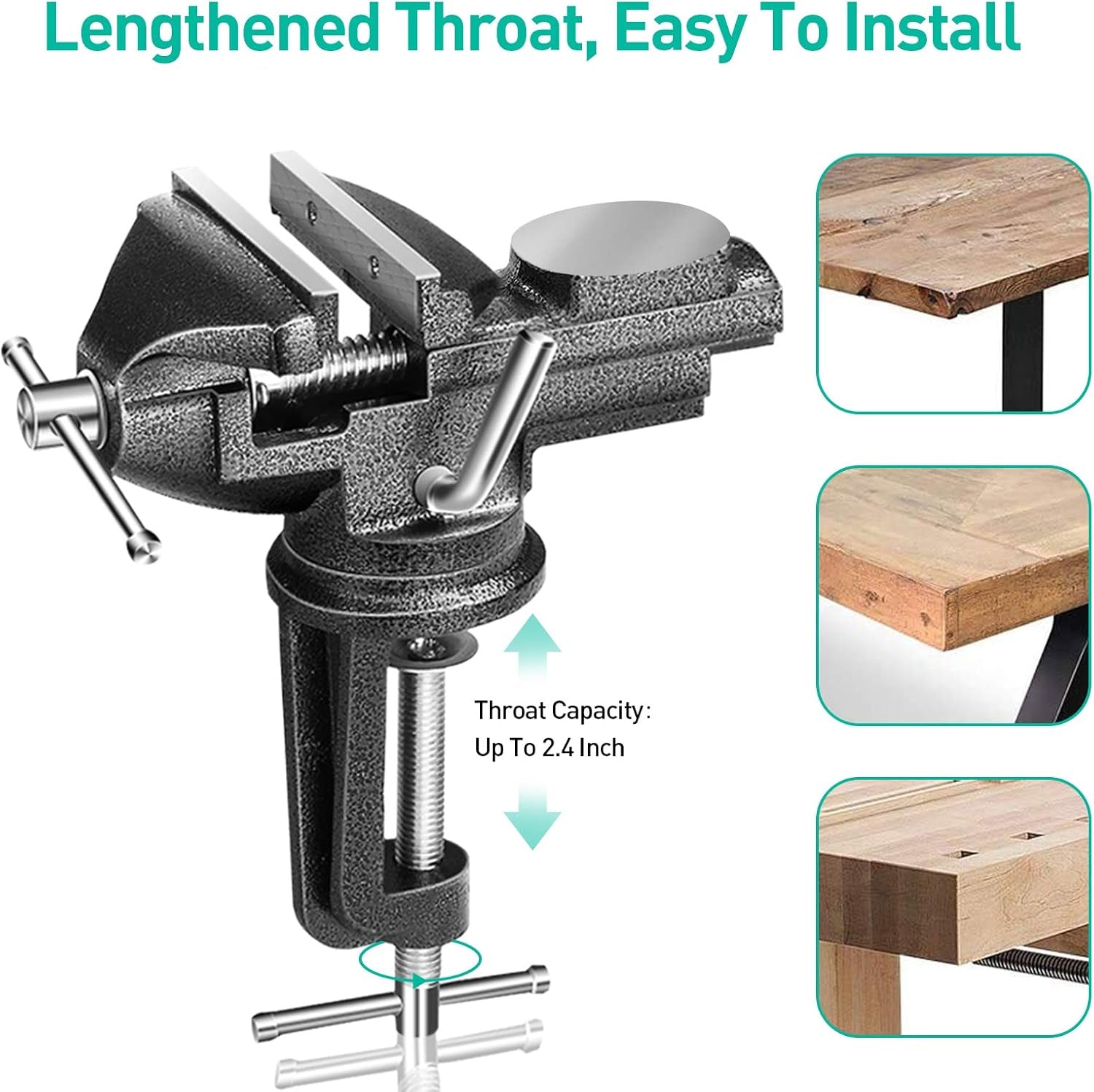 Universal 3 Inch Table Vise, 360° Rotating Swivel Base Bench Vise Heavy Duty Woodworking Clamps Home Vise Clamp-On Vise Movable Work Bench Vise for Woodworking, Black