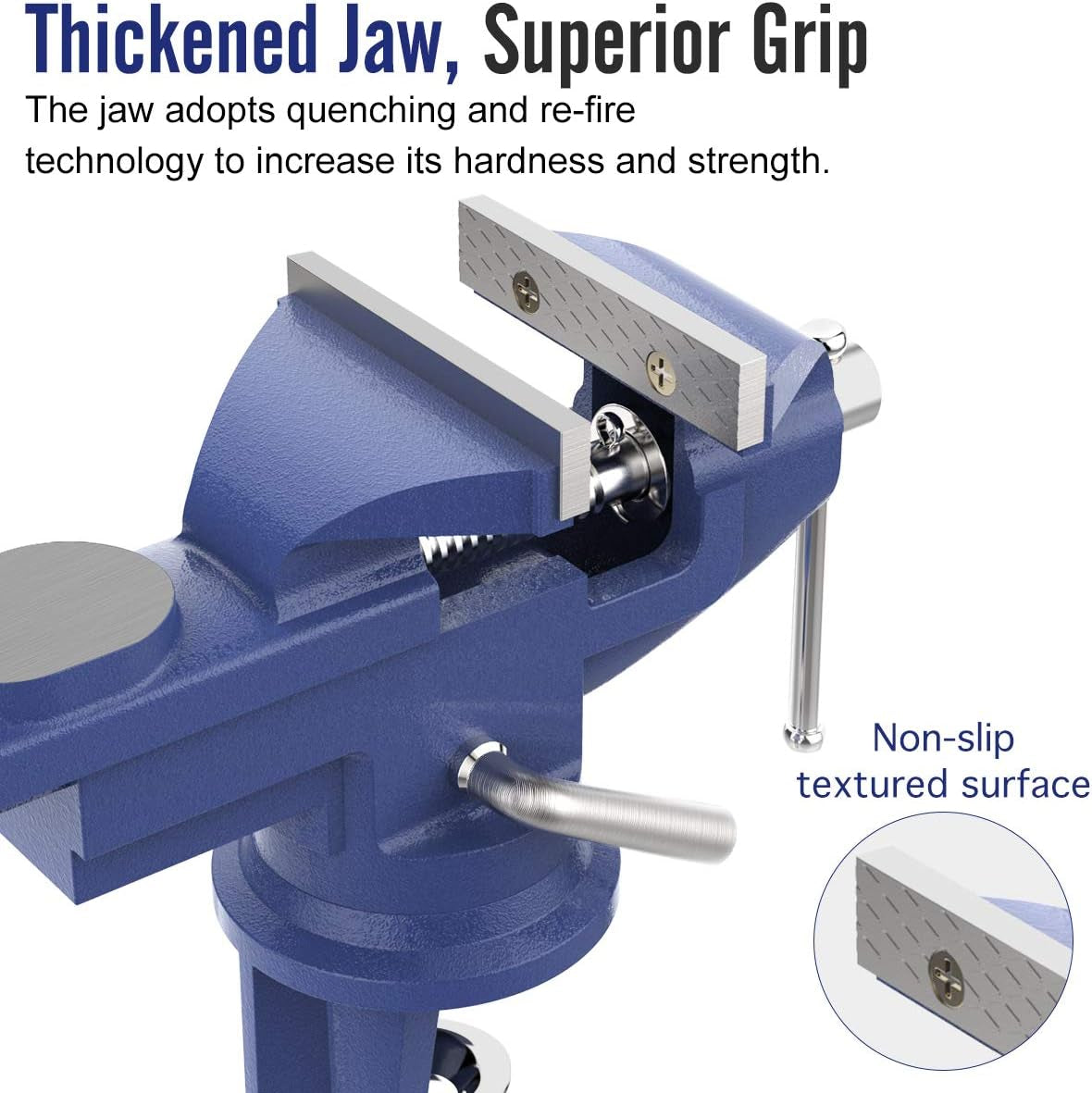 Universal Table Vise 3 Inch, 360°Swivel Base Bench Clamp Home Vise Clamp-On Vise Repair Tool Portable Work Bench Vise for Woodworking, Cutting Conduit, Drilling, Metalworking - Blue