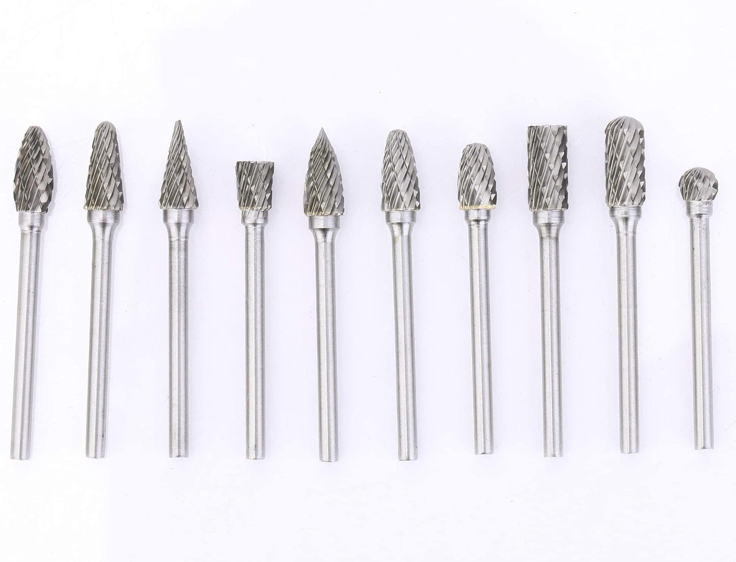 Dltools 10Pcs Double Cut Tungsten Carbide Rotary Burr Set, Metal Carving Drilling Polishing Bits with 1/8"(3.175Mm) Shank and 1/4"(6.35Mm) Head Dia for Die Grinder