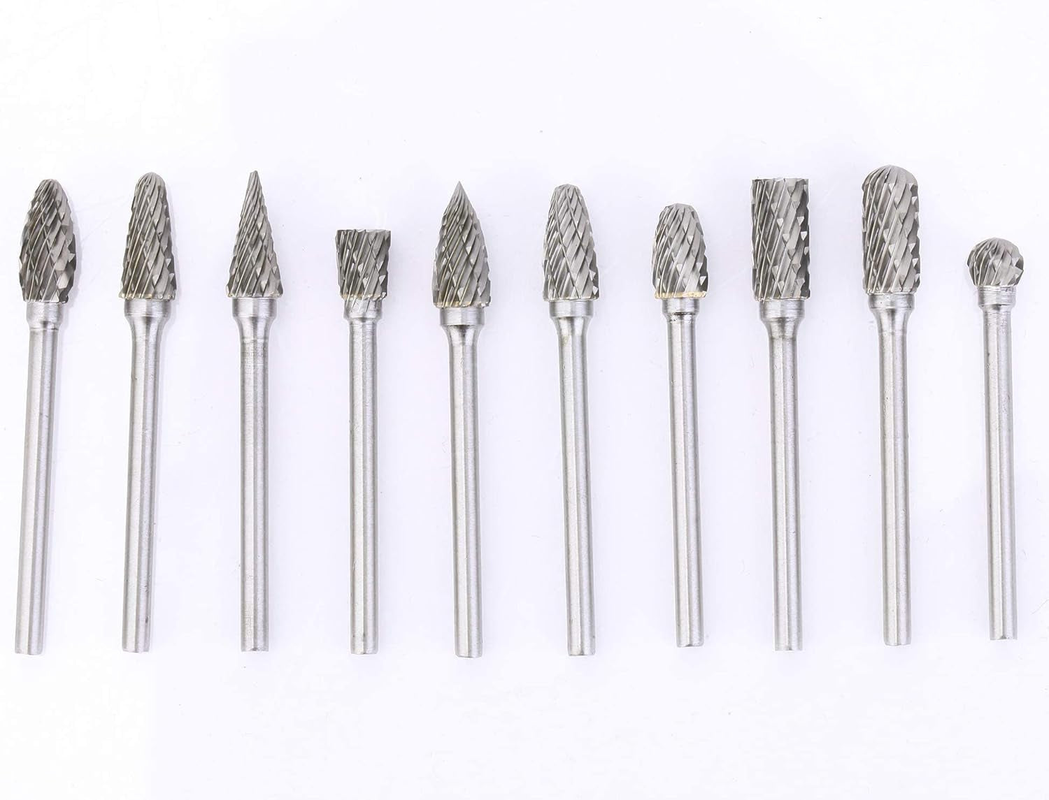 Dltools 10Pcs Double Cut Tungsten Carbide Rotary Burr Set, Metal Carving Drilling Polishing Bits with 1/8"(3.175Mm) Shank and 1/4"(6.35Mm) Head Dia for Die Grinder
