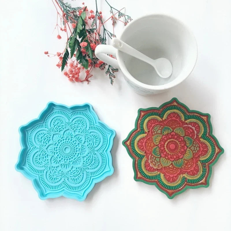 Mandala Epoxy Resin Mold round Tray Cup Mat Casting Silicone Mould DIY Crafts Home Decoration Making Tool Moldes