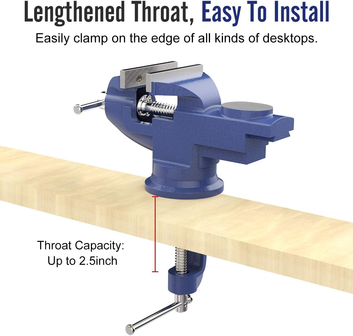 Universal Table Vise 3 Inch, 360°Swivel Base Bench Clamp Home Vise Clamp-On Vise Repair Tool Portable Work Bench Vise for Woodworking, Cutting Conduit, Drilling, Metalworking - Blue