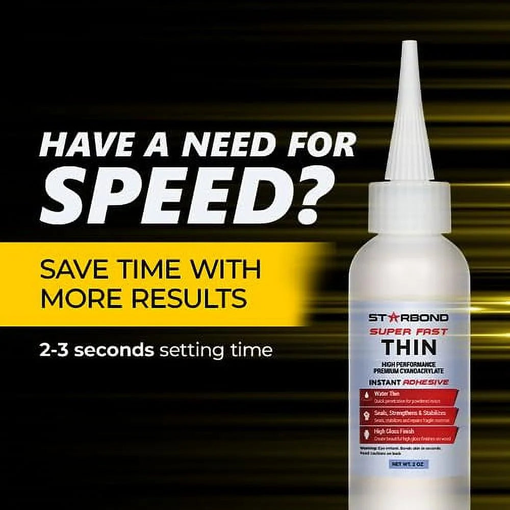 Super Fast Thin CA Glue 2 Oz, Premium Cyanoacrylate for Woodworking, Woodturning, Clear