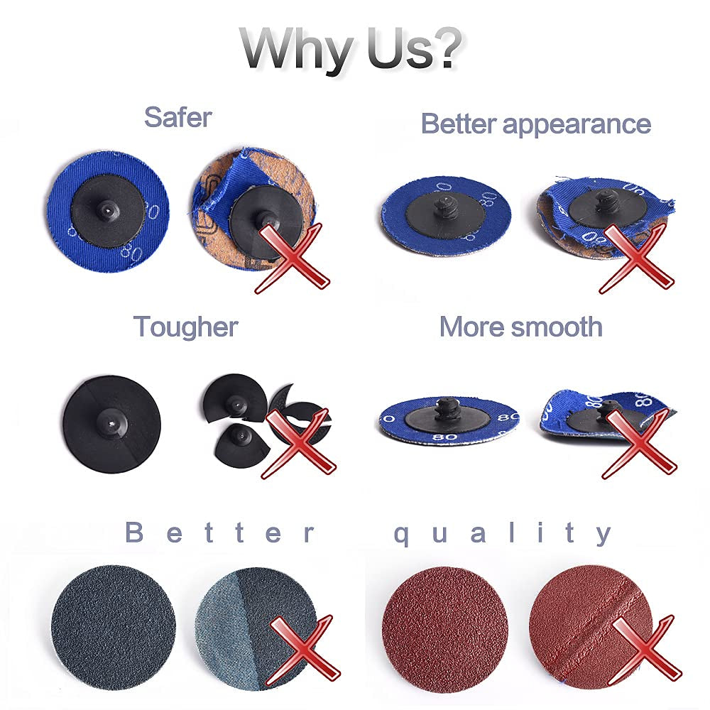 Roll Lock Disc, 80 Pcs 2 Inch Die Grinder Sanding Discs with 1/4" Disc Holder, Zirconia Coated 36/60/80 Grit for Surface Prep