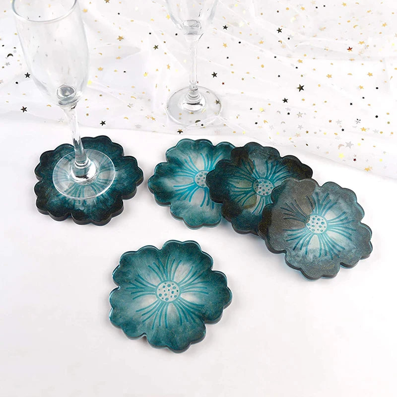 Table Wine Tray Silicon Resin Molds, 1PCS Large Resin Tray Mold and 5PCS Coaster Molds for Resin Casting