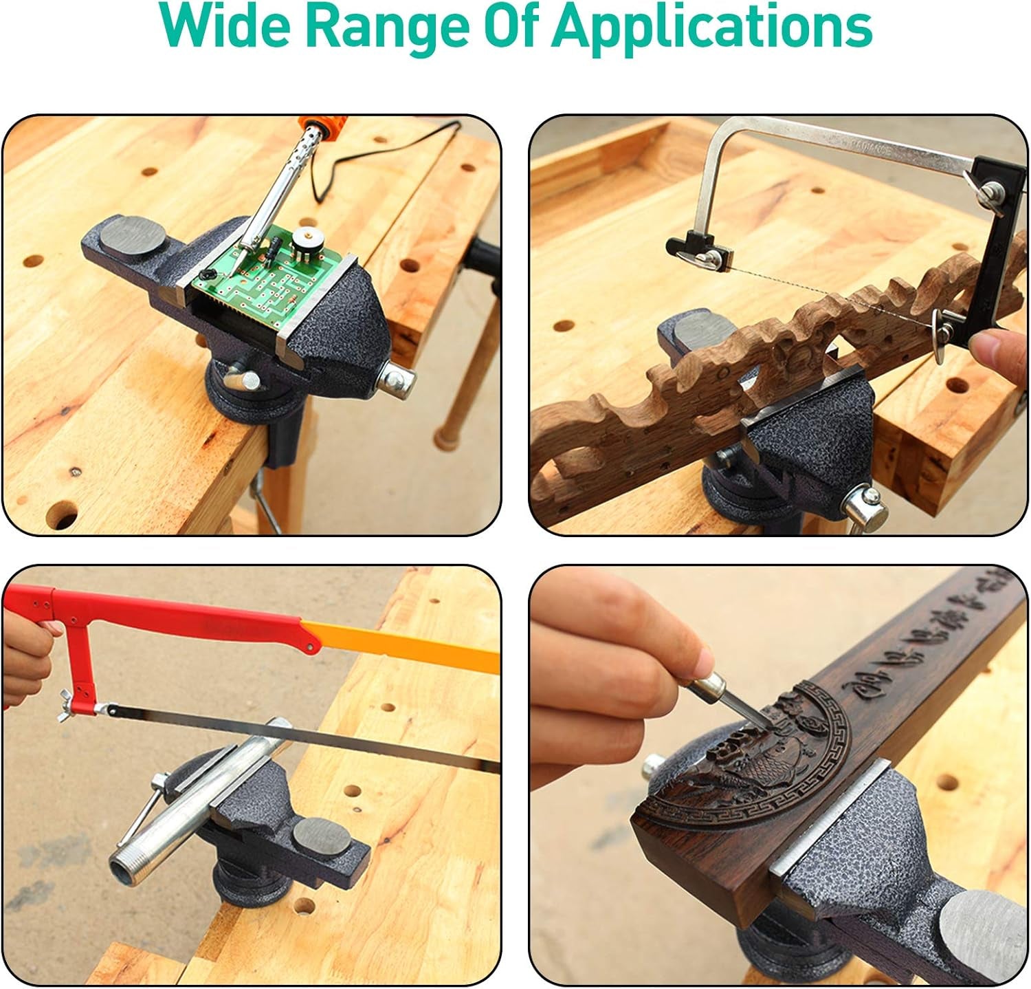 Universal 3 Inch Table Vise, 360° Rotating Swivel Base Bench Vise Heavy Duty Woodworking Clamps Home Vise Clamp-On Vise Movable Work Bench Vise for Woodworking, Black