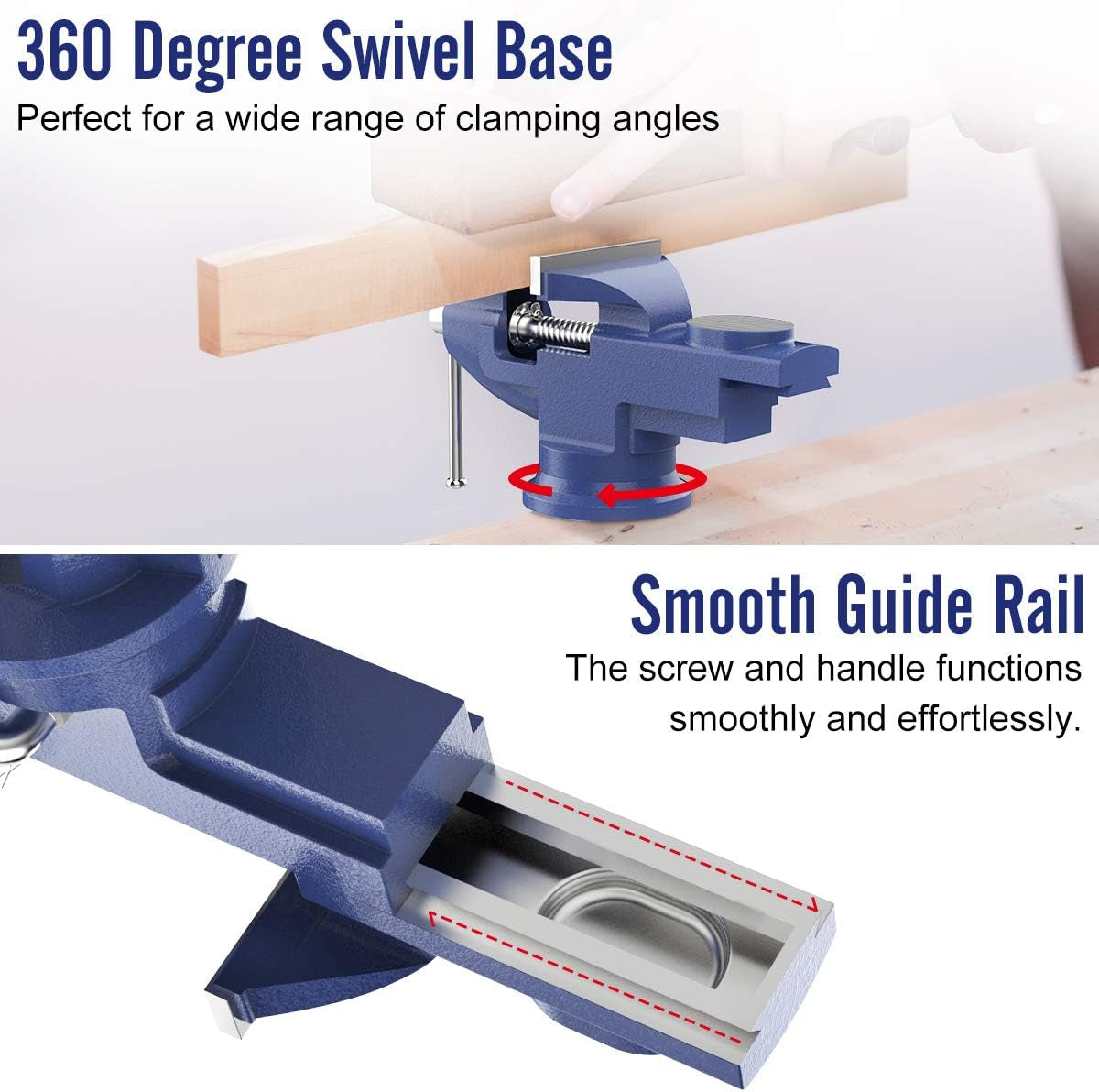 Universal Table Vise 3 Inch, 360°Swivel Base Bench Clamp Home Vise Clamp-On Vise Repair Tool Portable Work Bench Vise for Woodworking, Cutting Conduit, Drilling, Metalworking - Blue