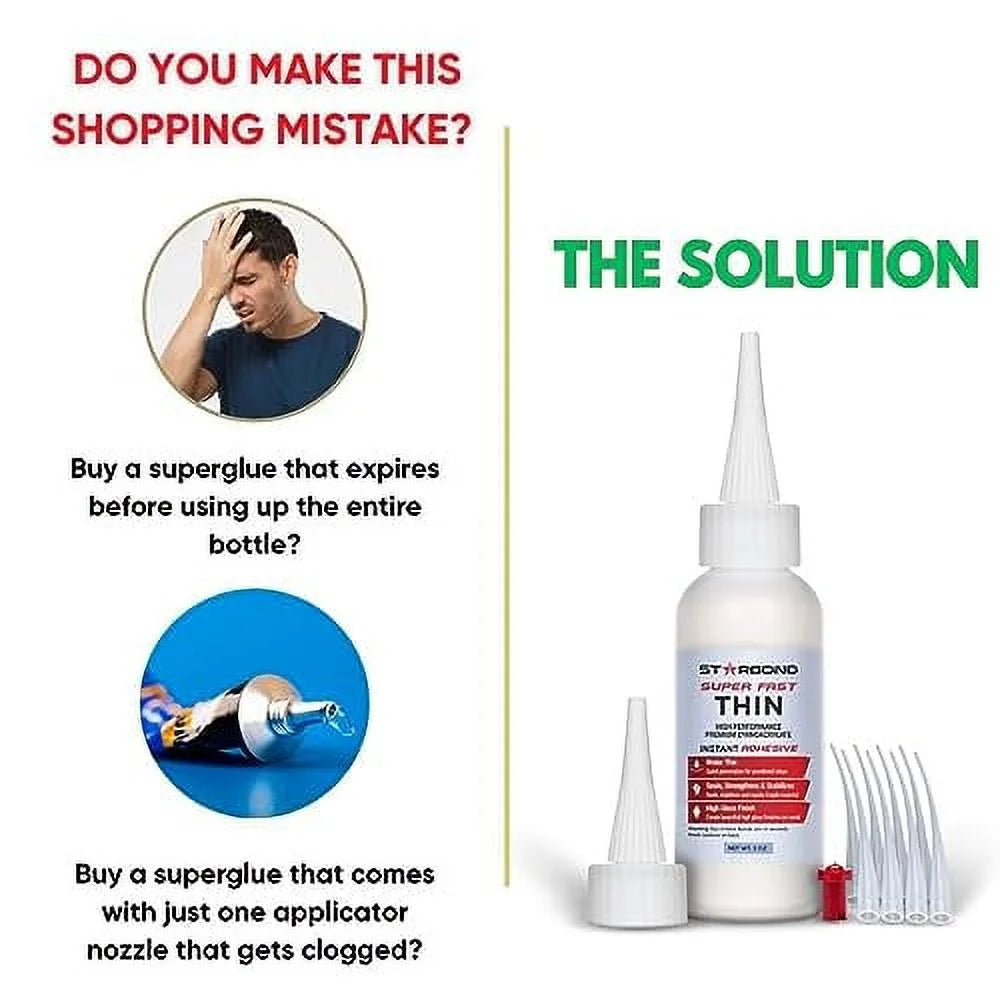 Super Fast Thin CA Glue 2 Oz, Premium Cyanoacrylate for Woodworking, Woodturning, Clear