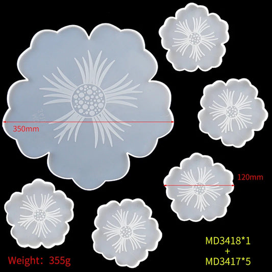 Table Wine Tray Silicon Resin Molds, 1PCS Large Resin Tray Mold and 5PCS Coaster Molds for Resin Casting