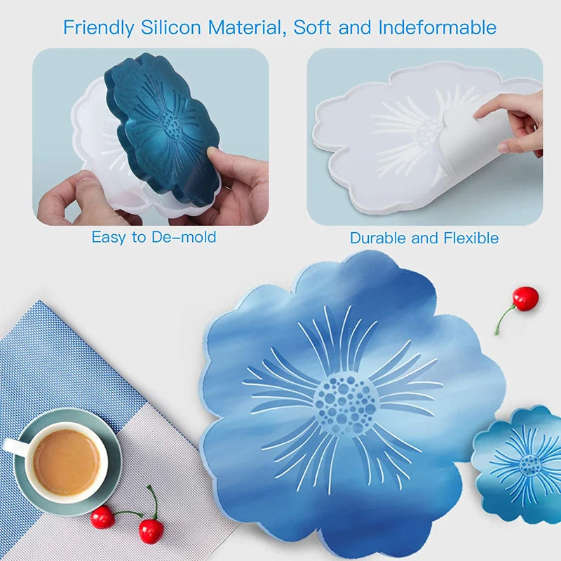Table Wine Tray Silicon Resin Molds, 1PCS Large Resin Tray Mold and 5PCS Coaster Molds for Resin Casting