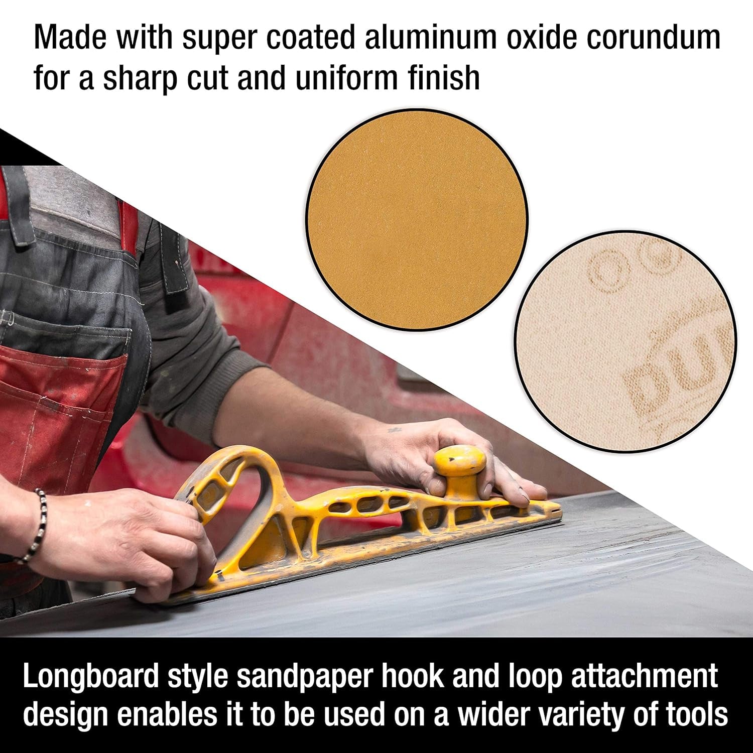 Premium - 320 Grit Gold - Hook & Loop Backing Longboard Continuous Sandpaper Roll, 2-3/4" Wide, 12 Yards Long - for Automotive & Woodworking Air File Long Board Sanders, Hand Sanding Blocks