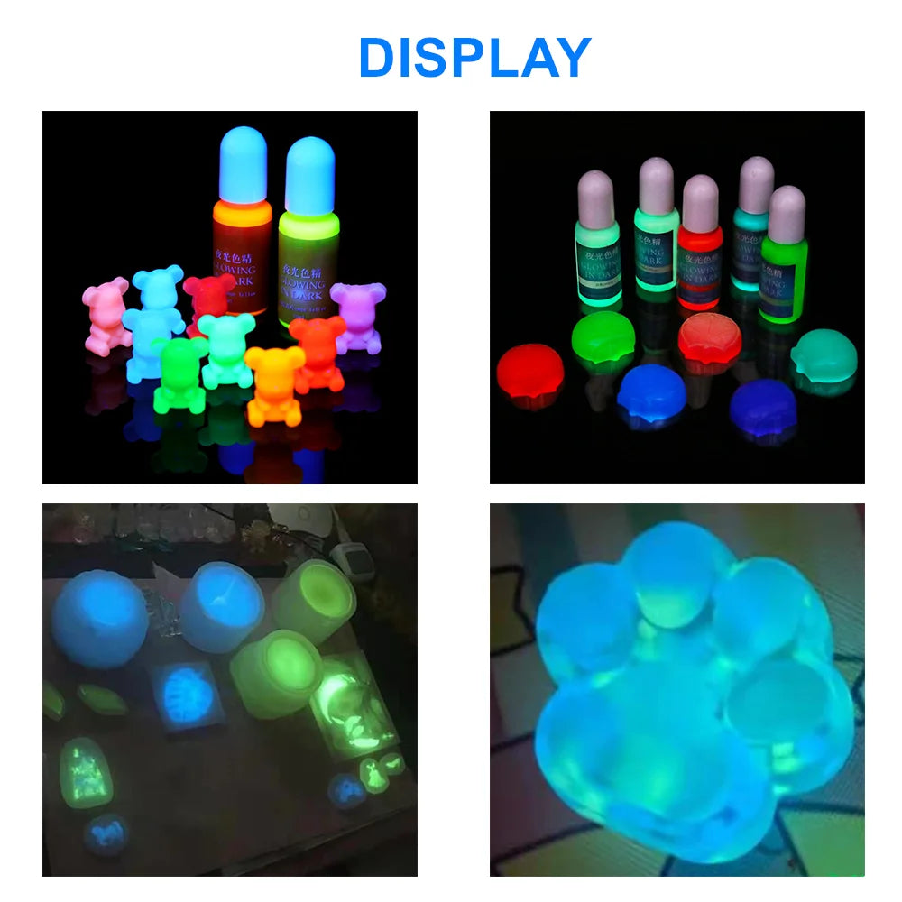20 Colors 10Ml Fluorescent Pigment Luminous Paint Resin Dye UV Resin Coloring Epoxy Resin Pigment Glow in Night for DIY Crafts