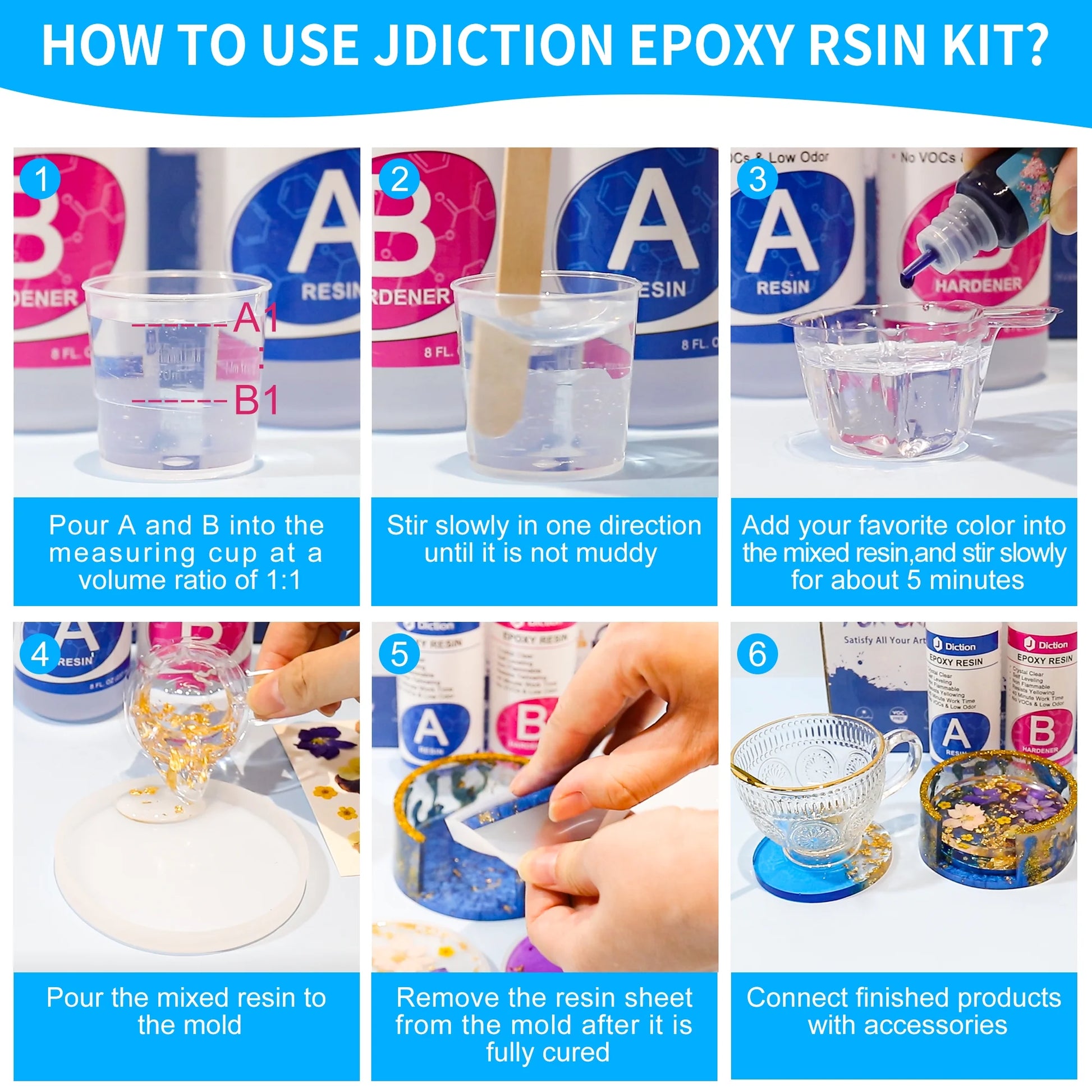 Epoxy Resin 16Oz Resin Kit with Resin Coaster Molds and Holder, Resin Pigment, Guiltter, Gold Flakes
