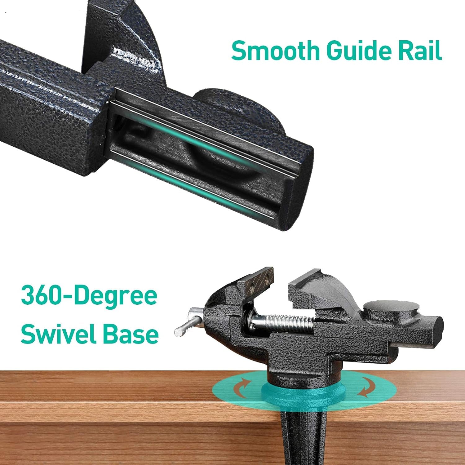 Universal 3 Inch Table Vise, 360° Rotating Swivel Base Bench Vise Heavy Duty Woodworking Clamps Home Vise Clamp-On Vise Movable Work Bench Vise for Woodworking, Black