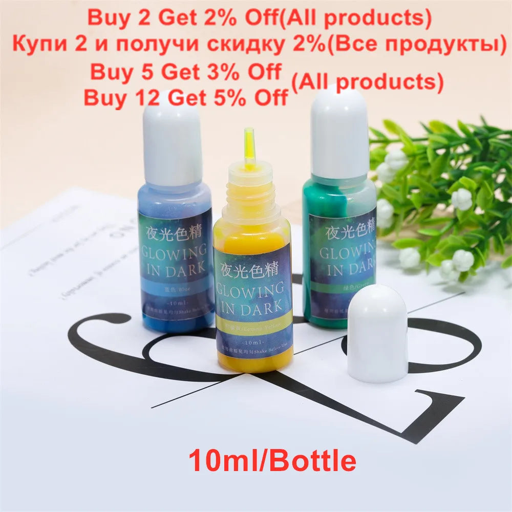 20 Colors 10Ml Fluorescent Pigment Luminous Paint Resin Dye UV Resin Coloring Epoxy Resin Pigment Glow in Night for DIY Crafts